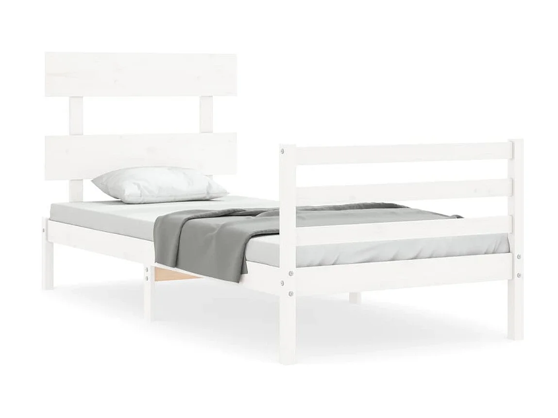 Bedframe met hoofdbord massief hout wit NL82882