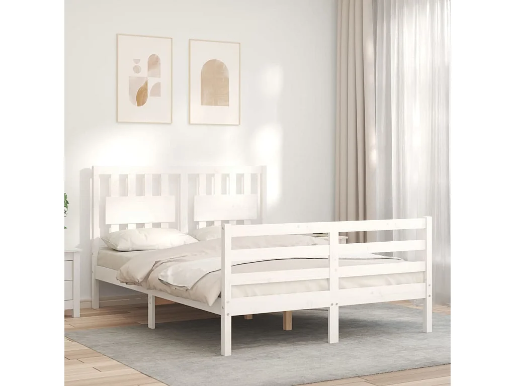 Lit-140x200 cm avec tête de lit blanc bois massif EGGB90601