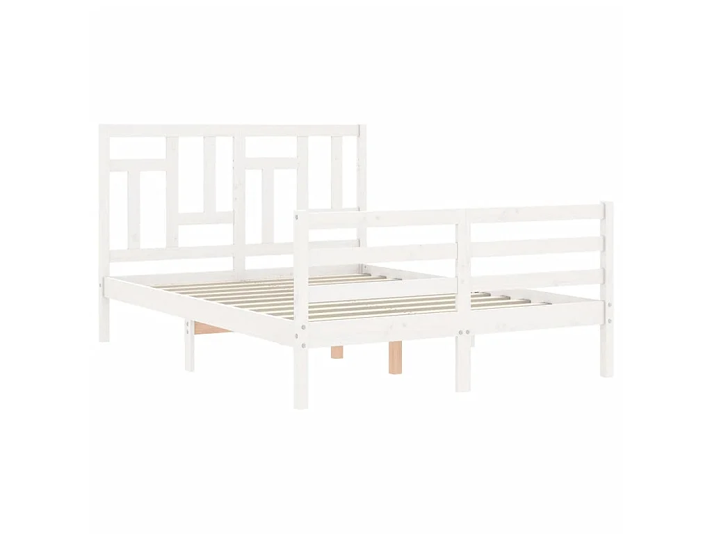 Cama com cabeceira 140x190cm madeira maciça branco PT932791
