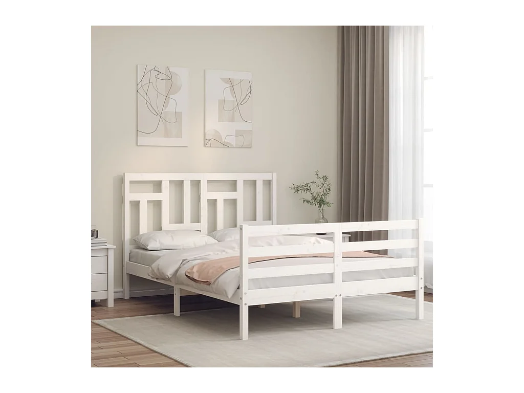 Lit-140x190 cm avec tête de lit blanc bois massif EGGB57945