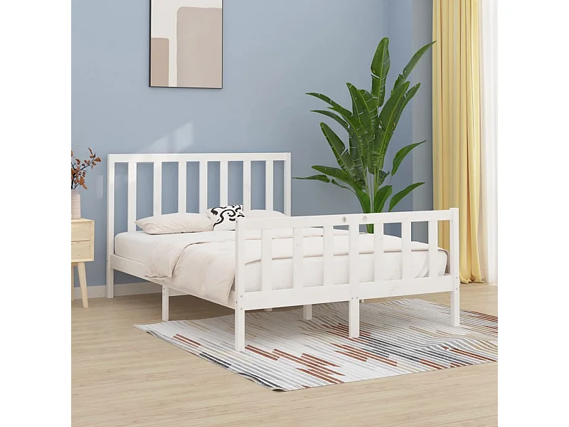 Cama 140x200 cm madeira maciça branco PT358915