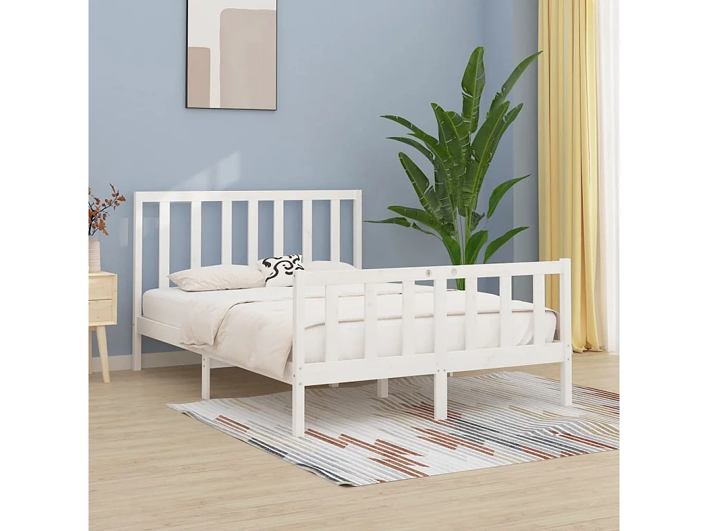 Cama 140x200 cm madeira maciça branco PT358915