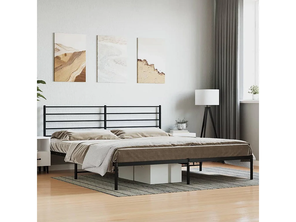 Cama em metal com cabeceira 180x200 cm preto PT426911