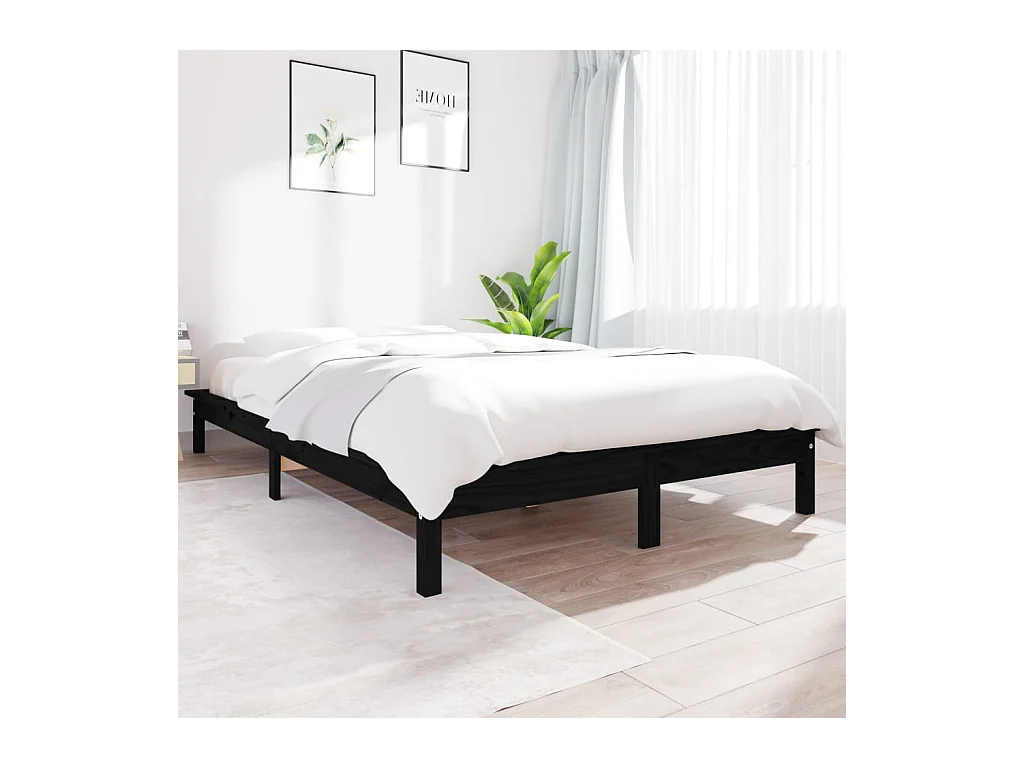 Lit-150x200 cm noir très grand bois de pin massif EGGB24628