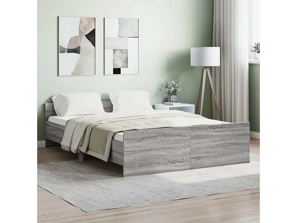 Lit-135x190 cm tête de lit et pied de lit sonoma gris EGGB48809