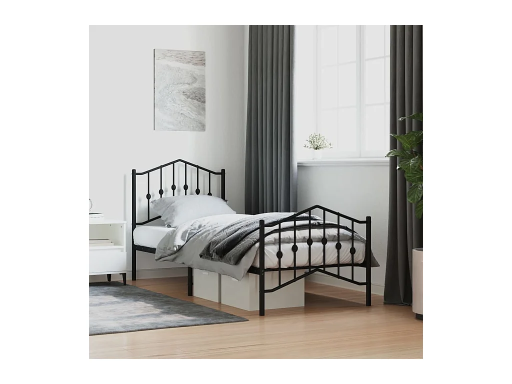Cama 80x200 cm con cabecero y estribo metal negro ES87308