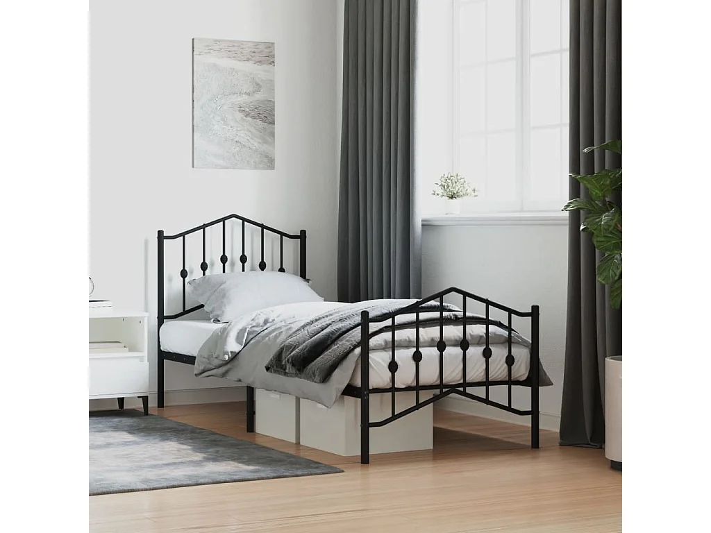 Cama com cabeceira e pés 80x200 cm metal preto PT337797