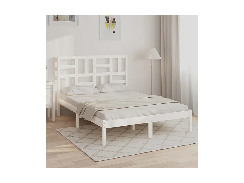 Lit-140x190 cm Blanc Bois de pin massif EGGB43352