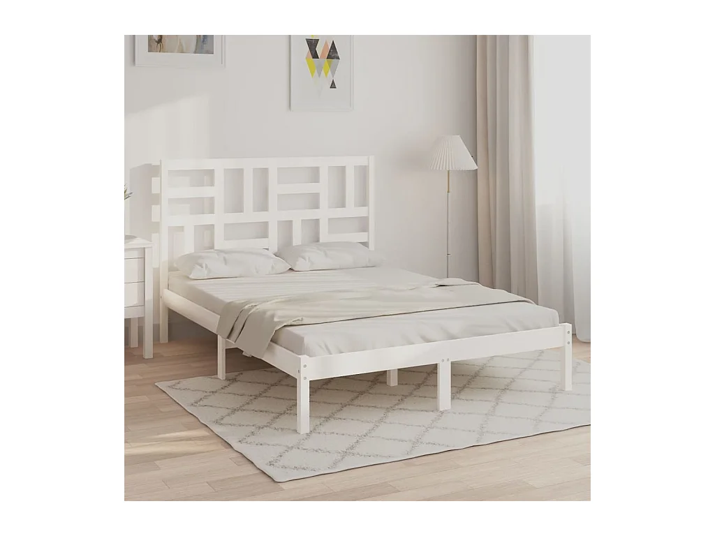 Lit-140x190 cm Blanc Bois de pin massif EGGB43352