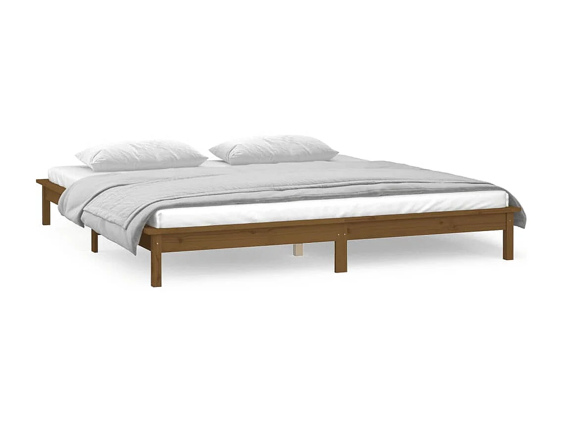 Cama c/ LEDs 160x200cm madeira maciça castanho mel PT265330