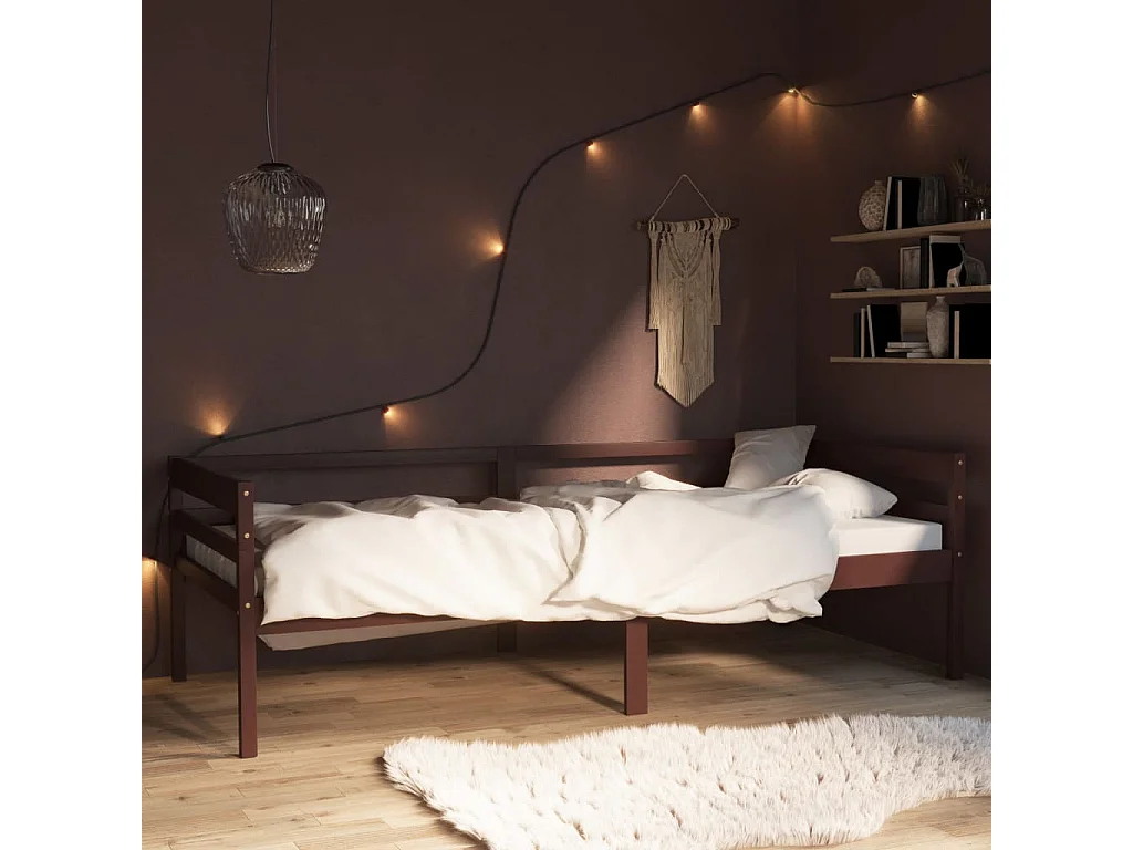 Lit-90x200 cm Marron foncéé Bois de pin massif EGGB34633