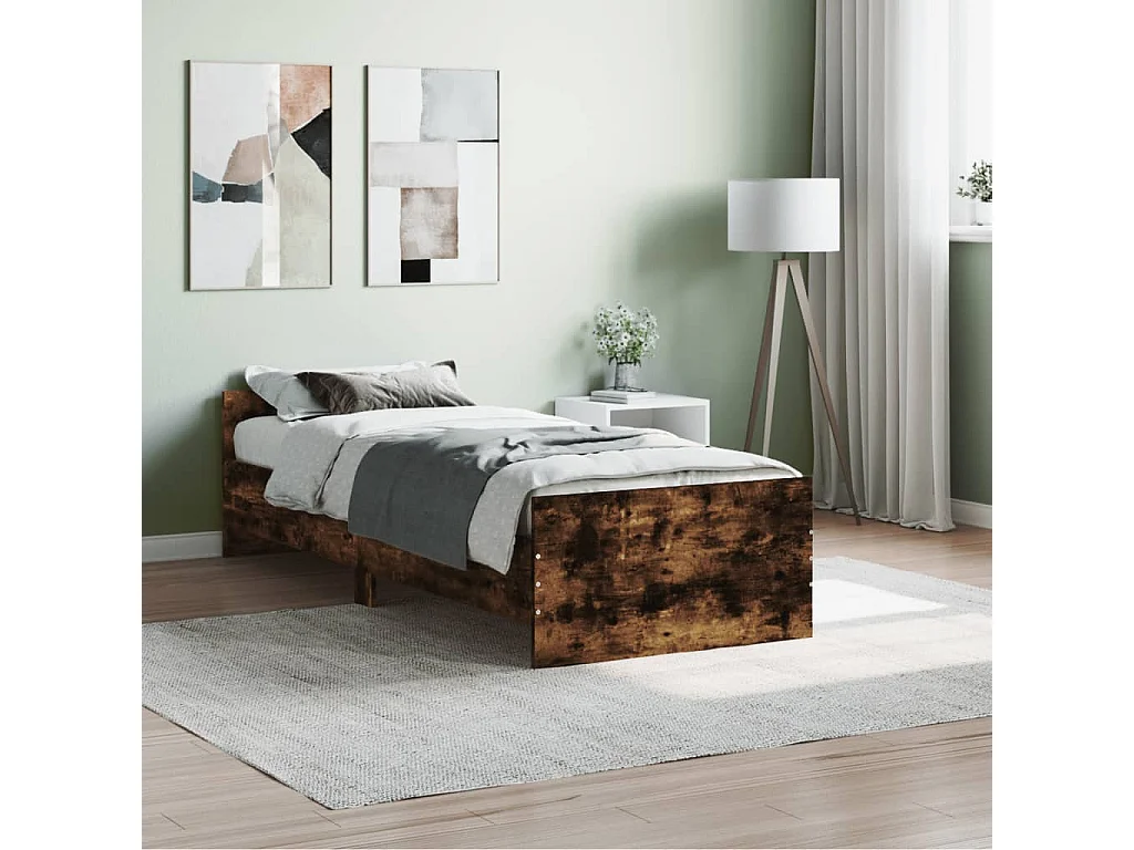 Lit-75x190 cm chêne fumé petit simple bois ingénierie EGGB73249