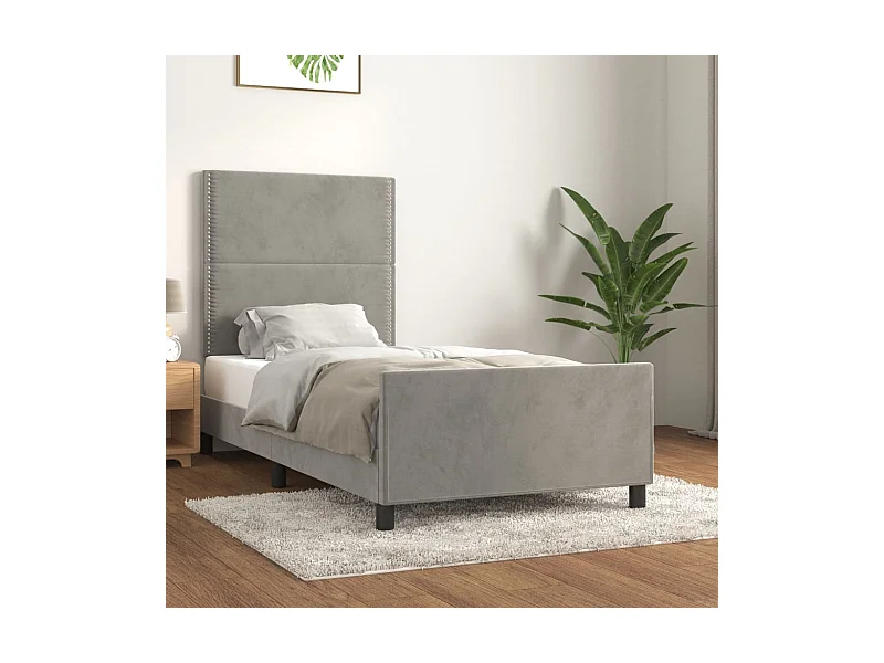 Lit-100x200 cm avec tête de lit Gris clair Velours EGGB84409