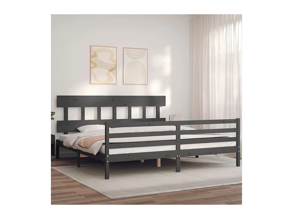 Lit-200x200 cm avec tête de lit gris bois massif EGGB67136