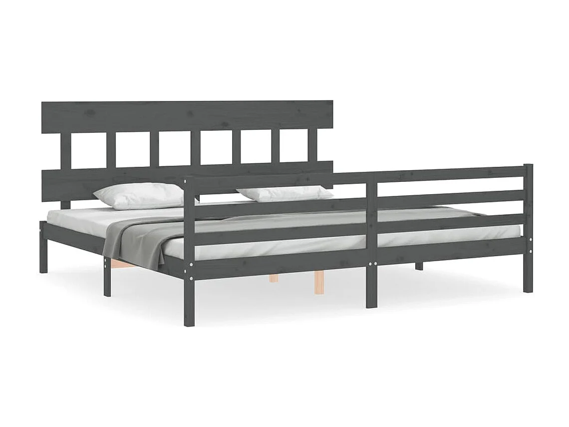 Cama com cabeceira 200x200 cm madeira maciça cinza PT830177