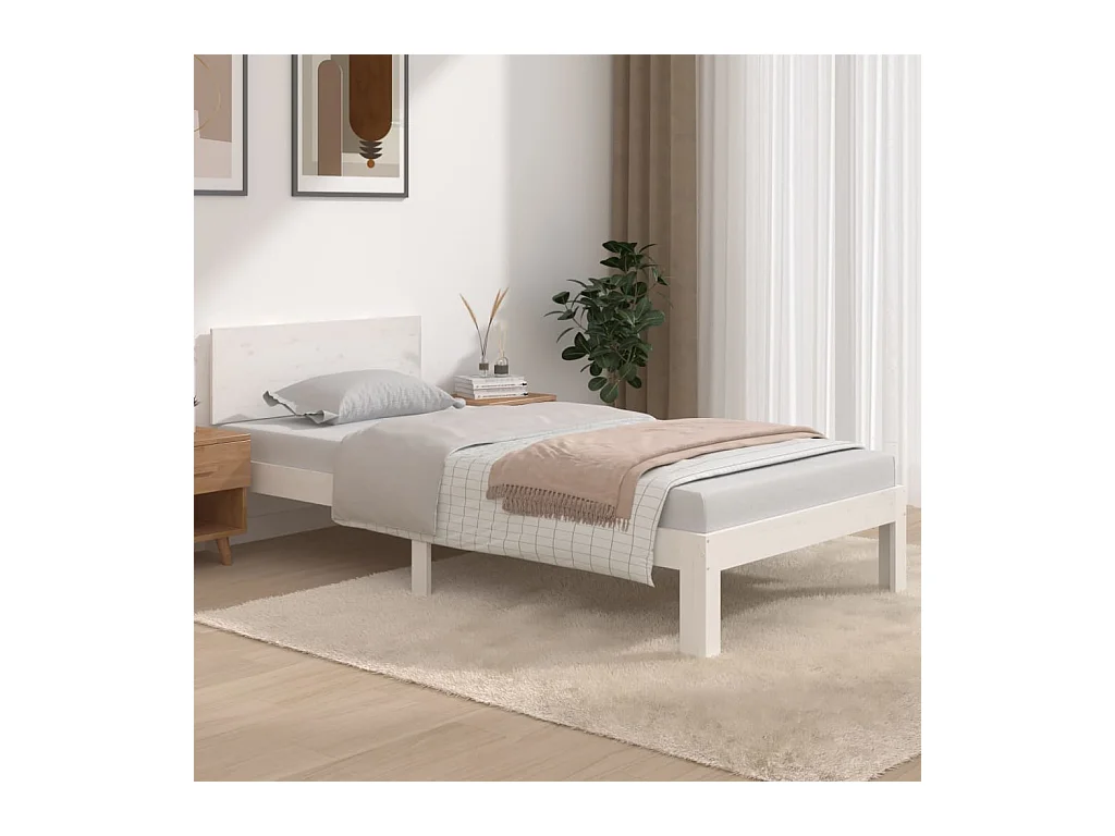 Lit-90x190 cm Blanc Bois massif Simple EGGB35338