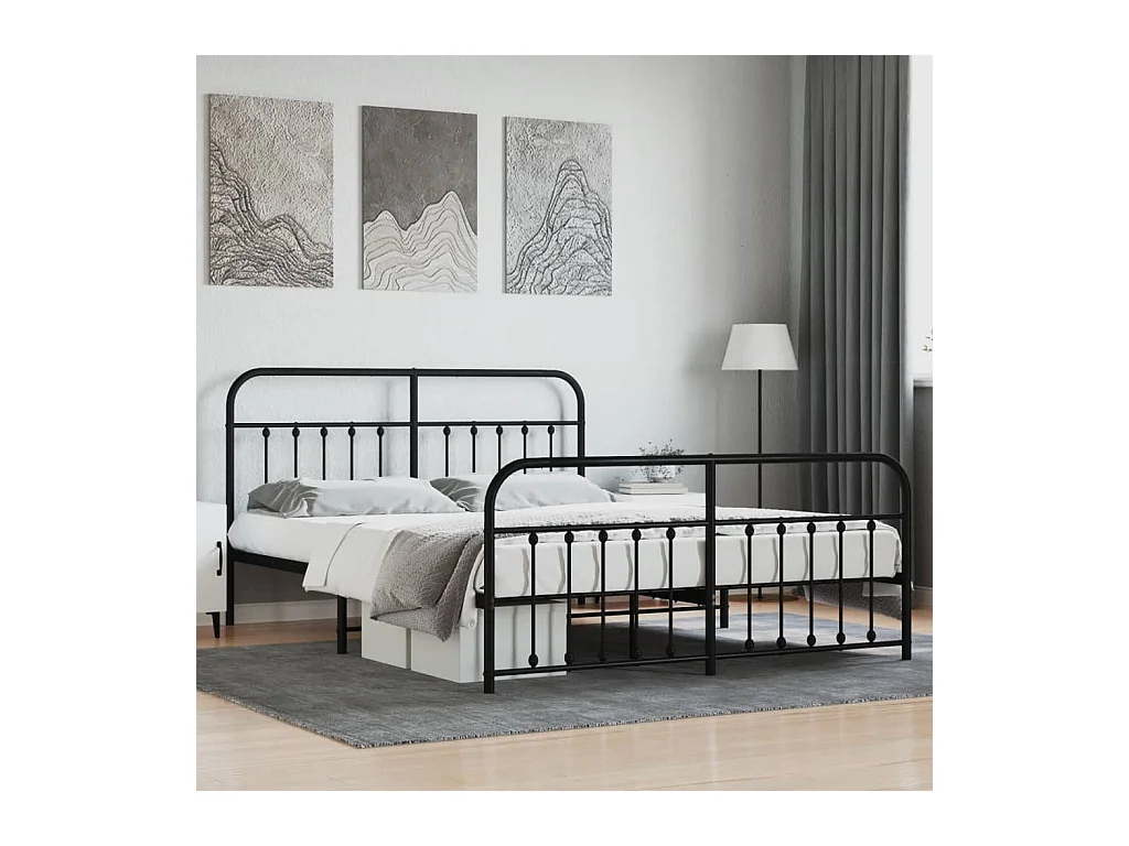 Lit-183x213 cm métal avec tête de lit/pied de lit noir EGGB84012