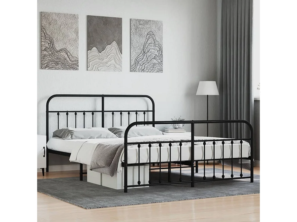 Cama 180x210 cm cabecero y estribo metal negro ES87401