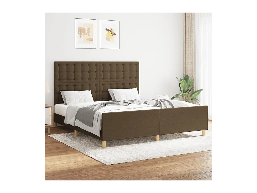 Lit-160x200 cm avec tête de lit Marron foncé Tissu EGGB61234