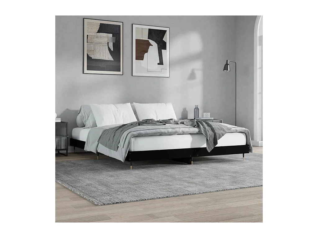 Lit-200x200 cm noir bois d'ingénierie EGGB97209