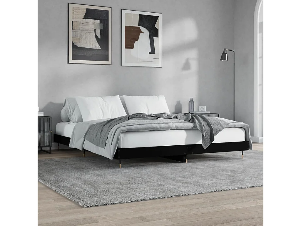 Cama 200x200 cm derivados de madeira preto PT241344