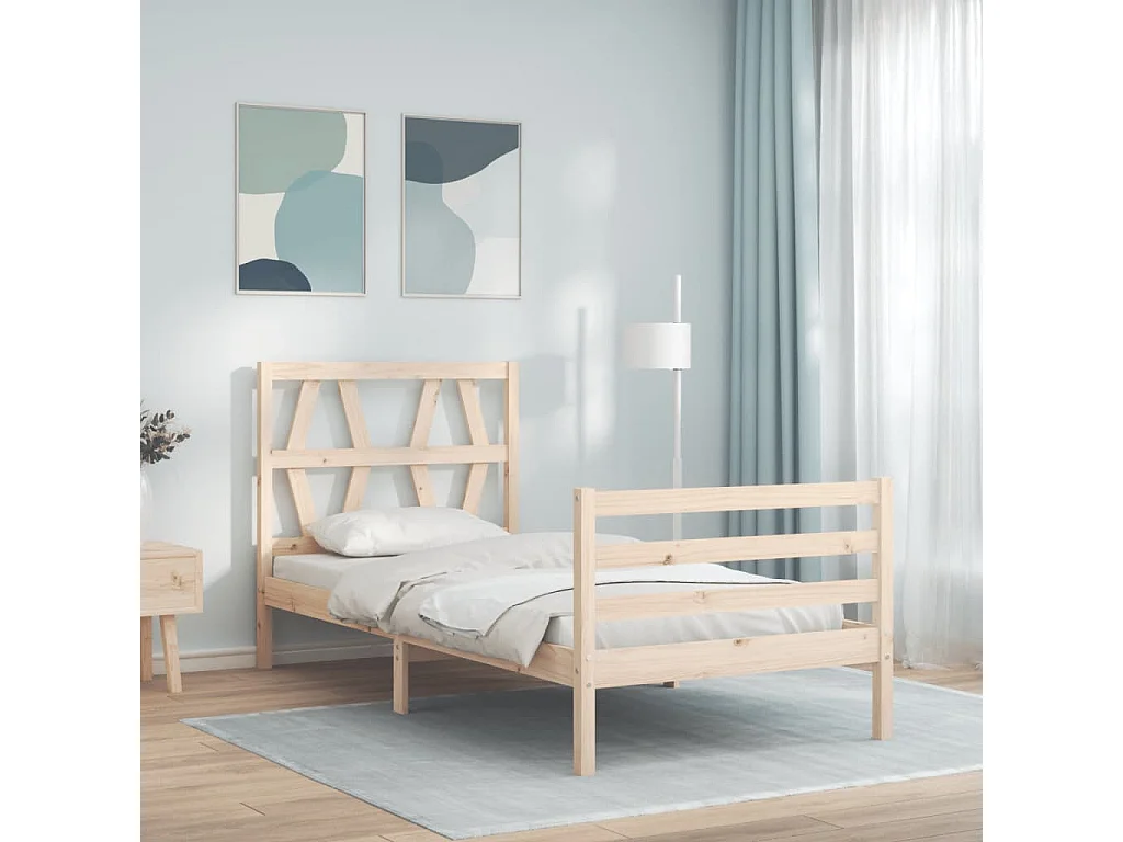Lit-90x190 cm avec tête de lit simple bois massif EGGB71420