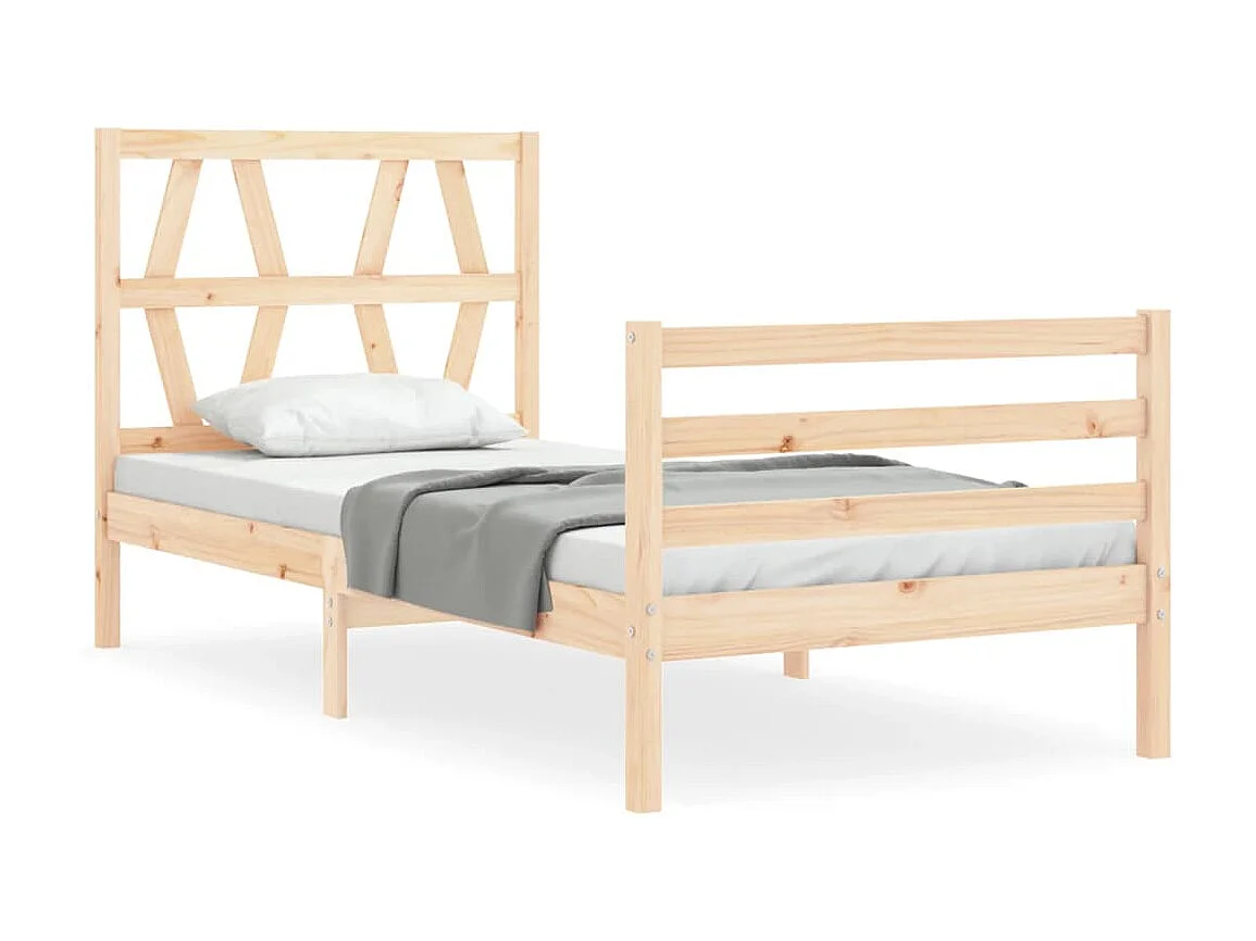 Lit-90x190 cm avec tête de lit simple bois massif EGGB71420