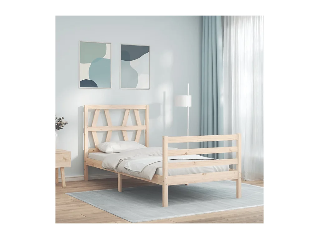 Lit-90x190 cm avec tête de lit simple bois massif EGGB71420