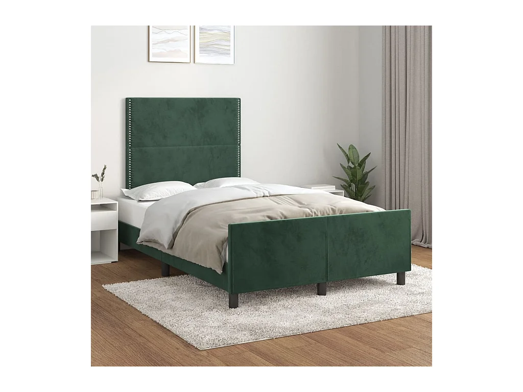 Lit-120x200 cm avec tête de lit Vert foncé Velours EGGB50024