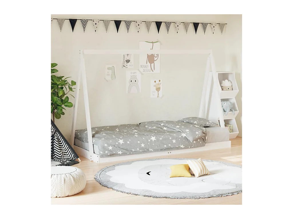 Lit-90x200 cm pour enfants blanc bois de pin massif EGGB86990