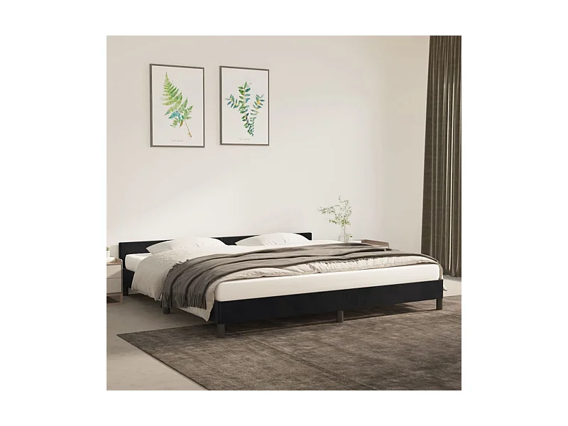 Cama c/ cabeceira 200x200 cm veludo preto PT566571