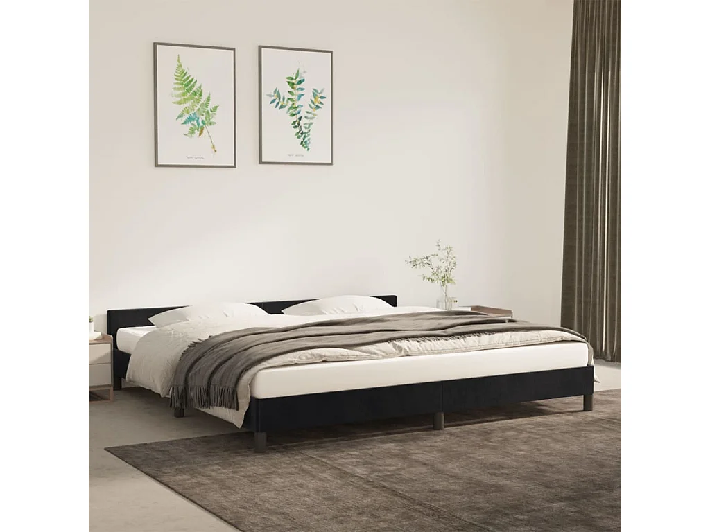 Cama c/ cabeceira 200x200 cm veludo preto PT566571