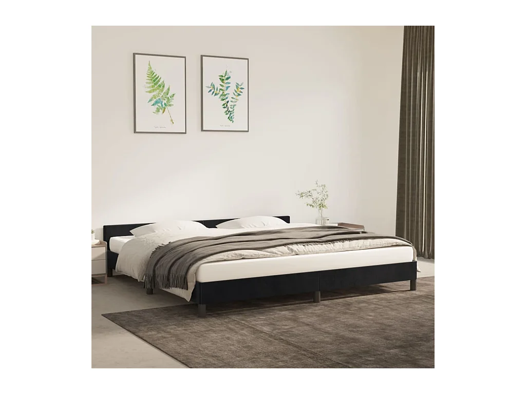 Lit-200x200 cm avec tête de lit Noir Velours EGGB21658