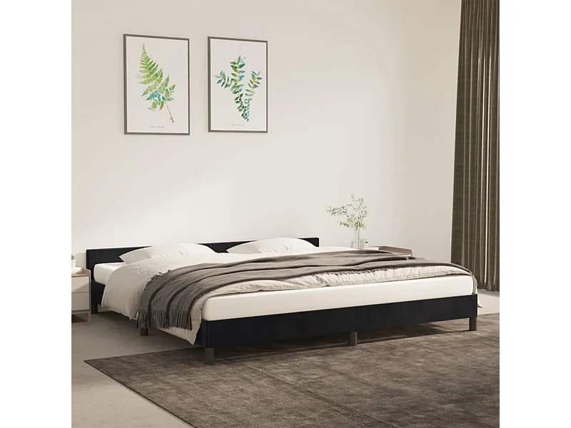 Cama c/ cabeceira 200x200 cm veludo preto PT566571