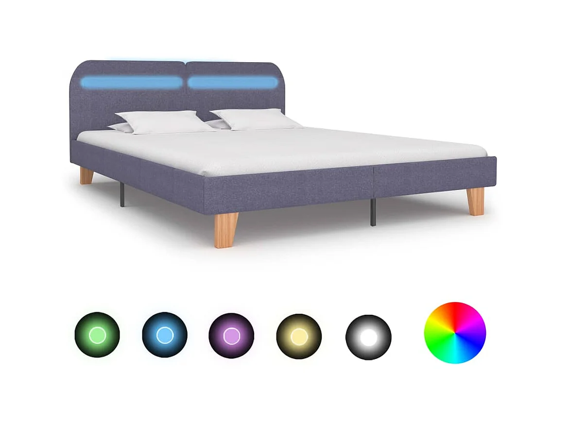 Lit-160x200 cm avec LED Gris clair Tissu EGGB34373