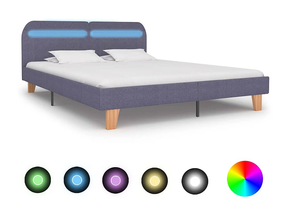 Lit-160x200 cm avec LED Gris clair Tissu EGGB34373