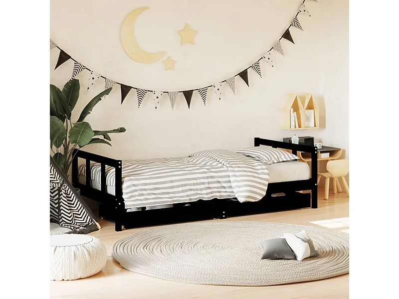 Cama 90x190 cm infantil con cajones madera negro ES59047
