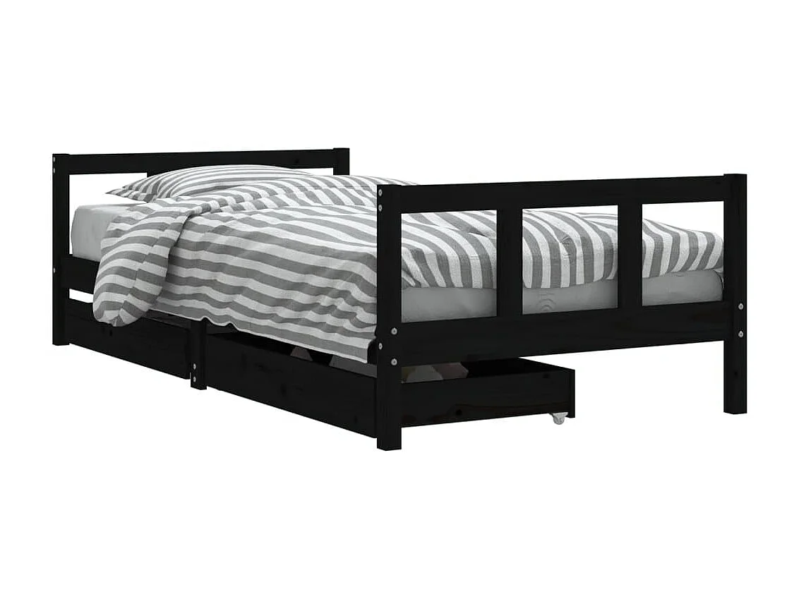 Lit-90x190 cm d'enfants tiroirs noir bois de pin massif EGGB56914