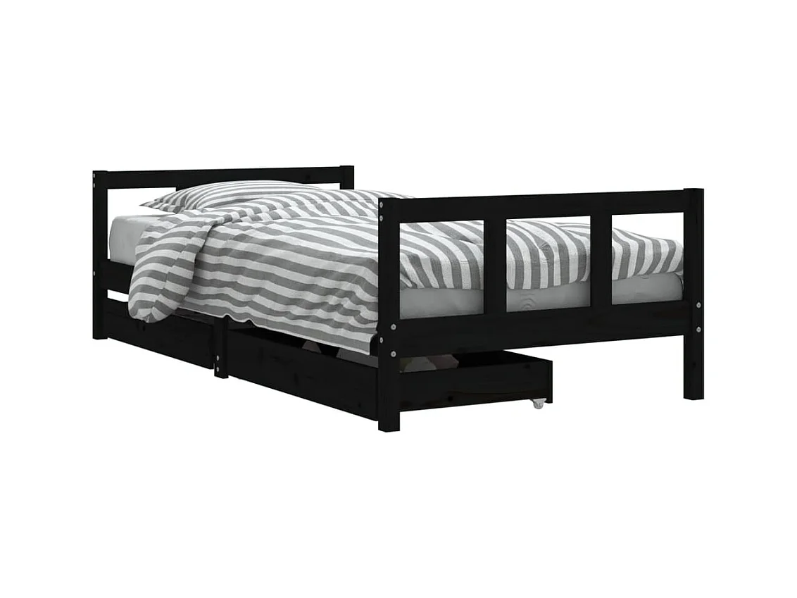 Cama infantil c/ gavetas 90x190 cm pinho maciço preto PT304945