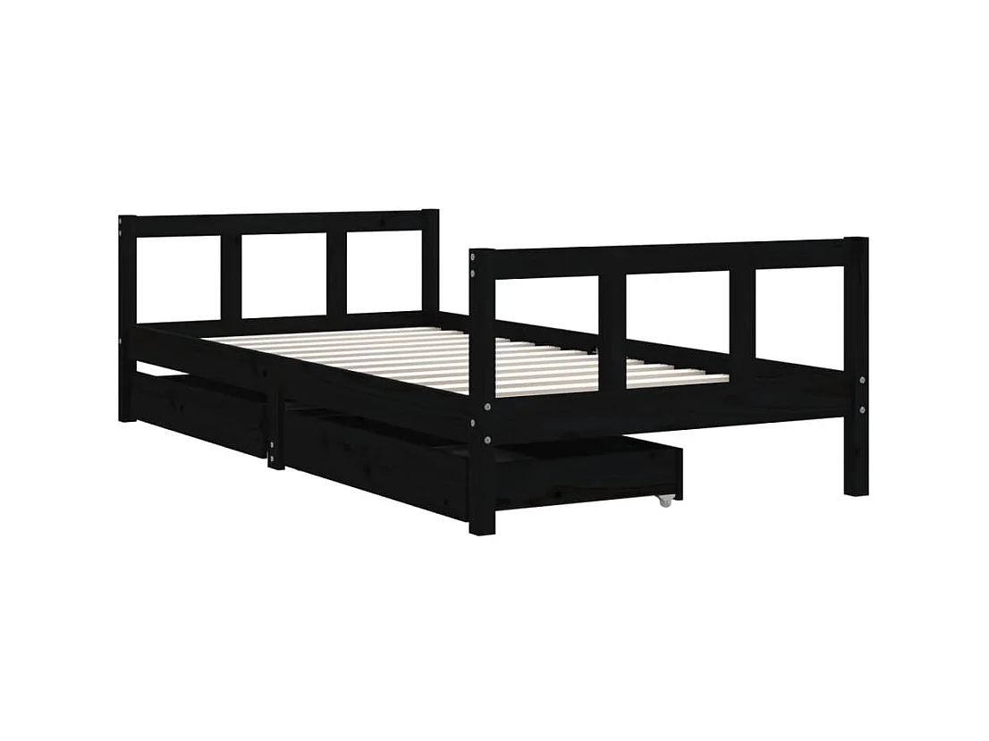 Cama infantil c/ gavetas 90x190 cm pinho maciço preto PT304945