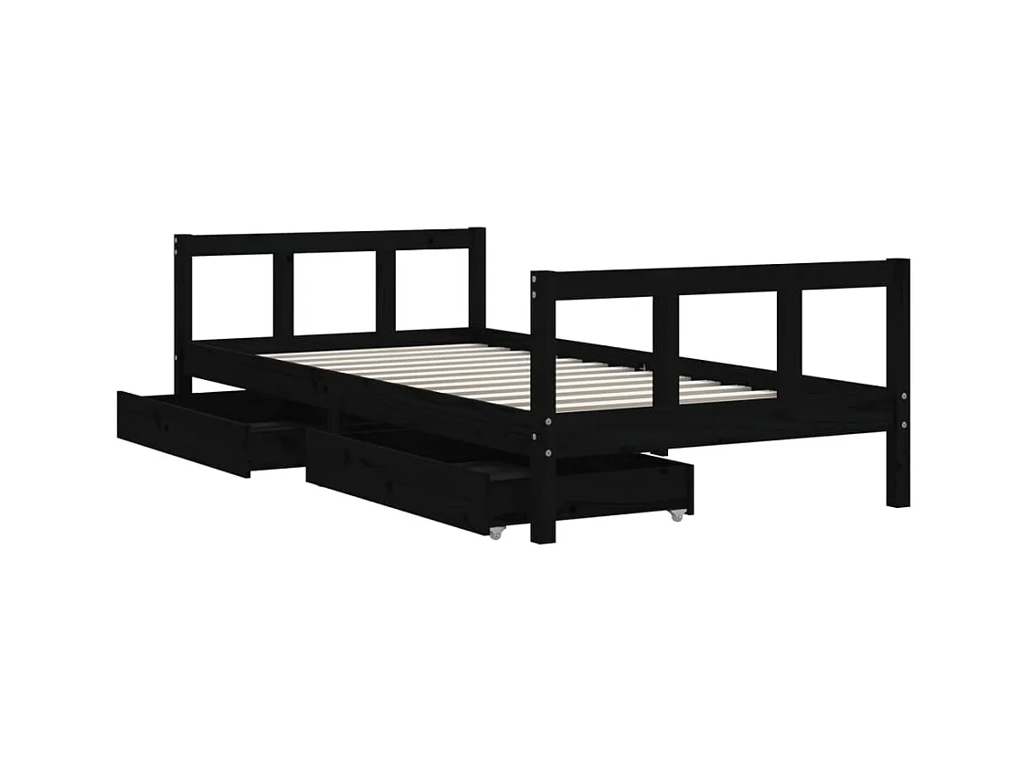 Cama infantil c/ gavetas 90x190 cm pinho maciço preto PT304945