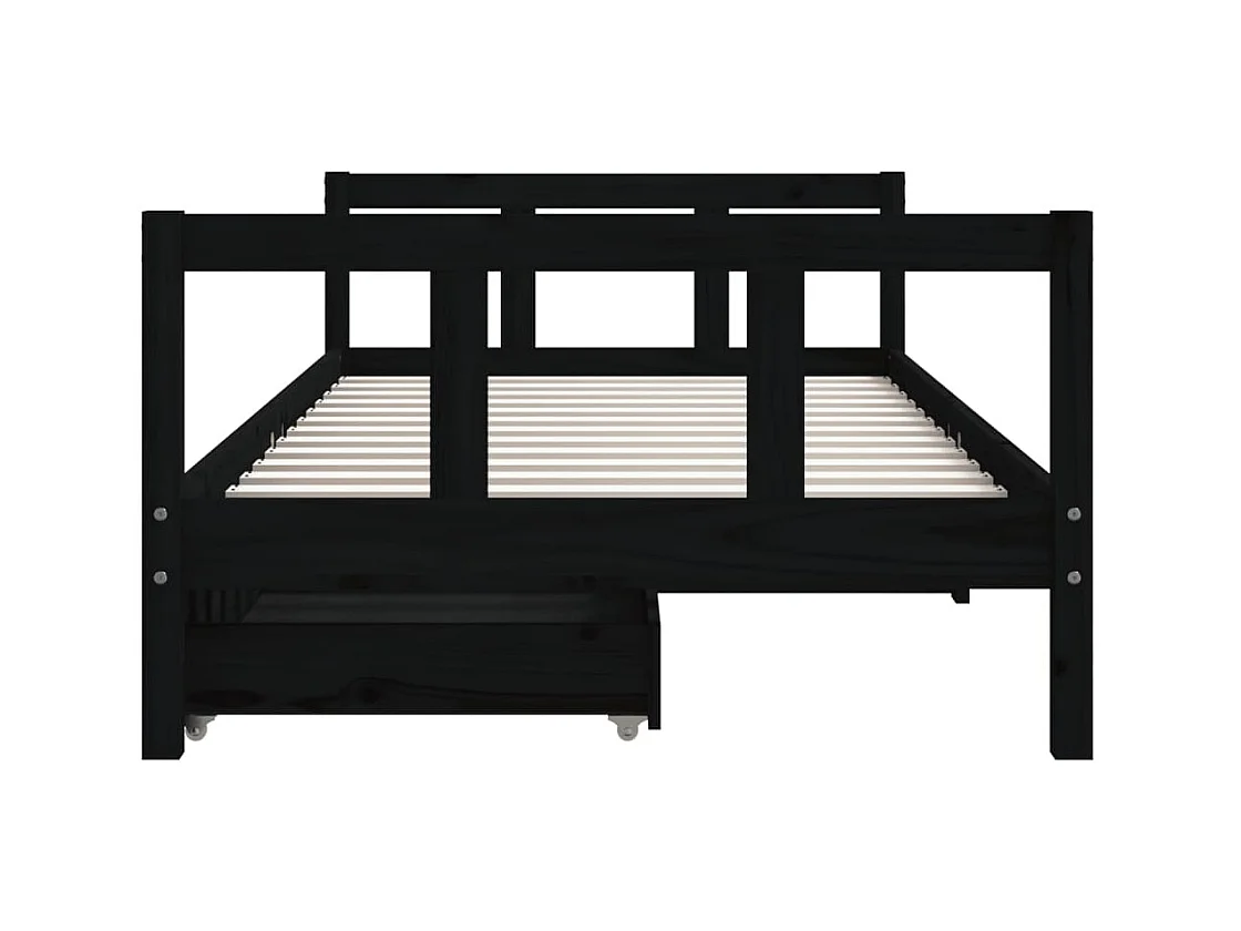 Cama infantil c/ gavetas 90x190 cm pinho maciço preto PT304945