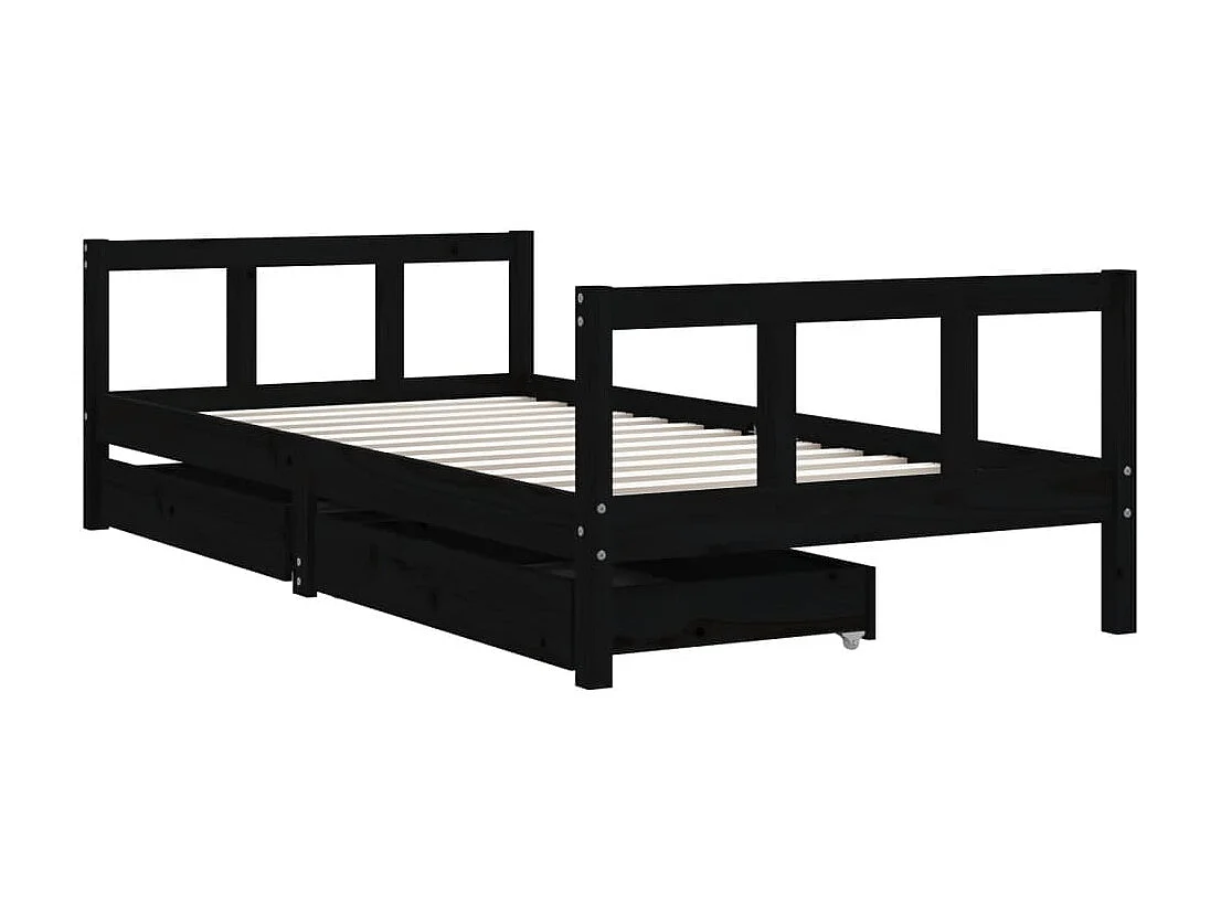 Lit-90x190 cm d'enfants tiroirs noir bois de pin massif EGGB56914