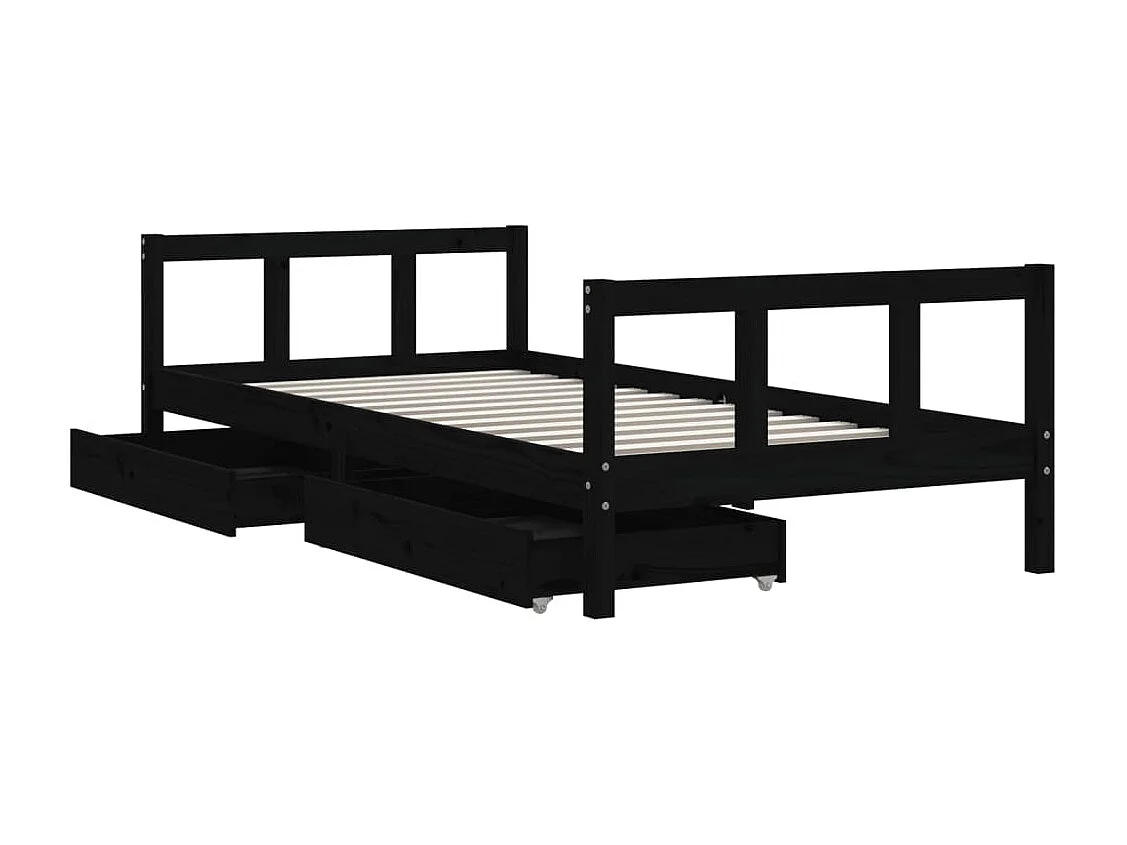 Lit-90x190 cm d'enfants tiroirs noir bois de pin massif EGGB56914