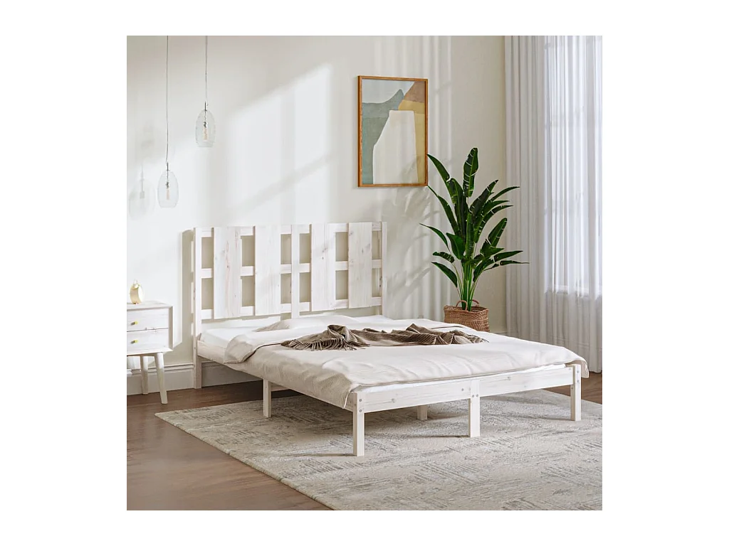 Lit-140x190 cm Blanc Bois de pin massif EGGB64720