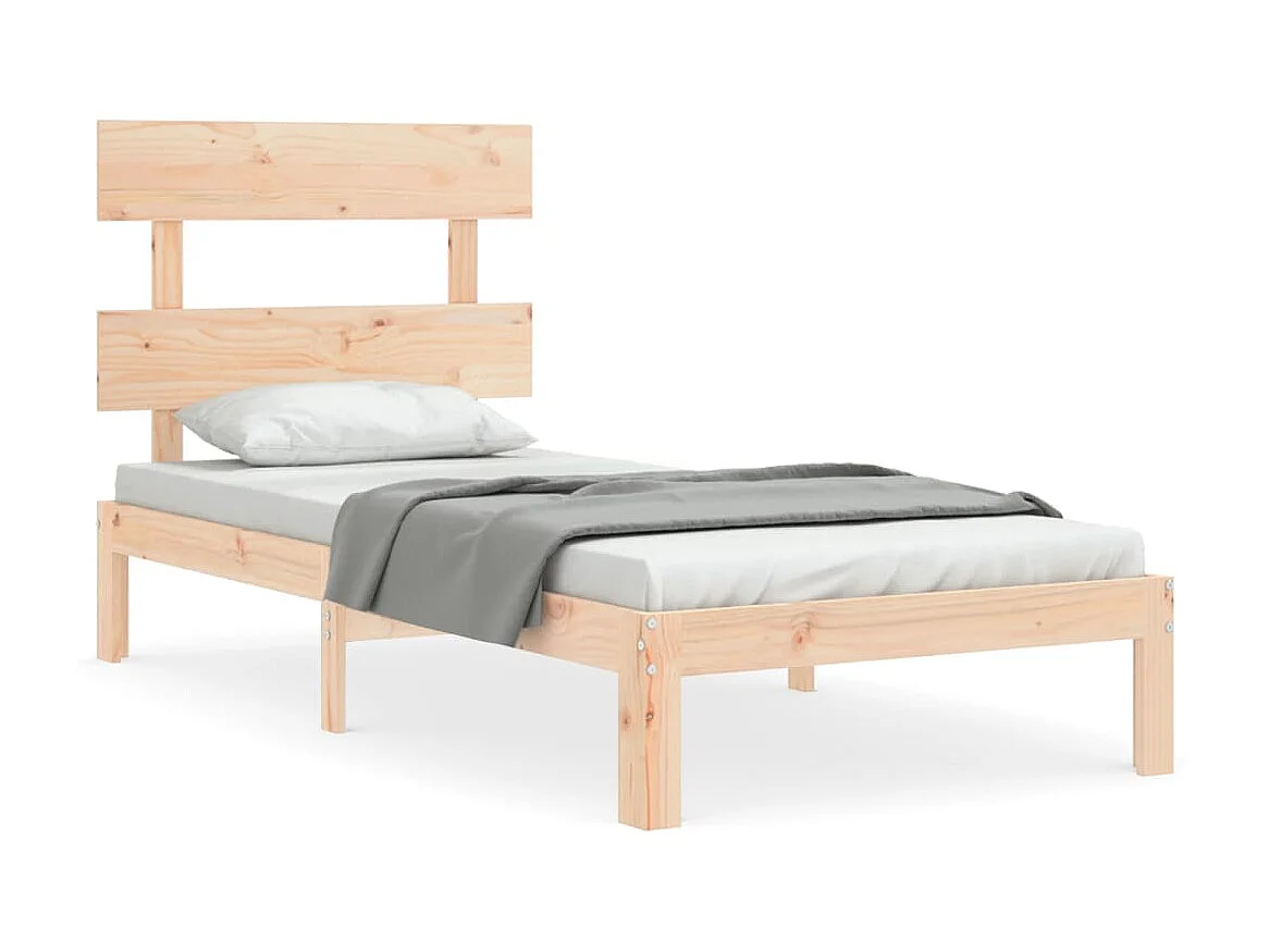 Lit-90x190 cm avec tête de lit simple bois massif EGGB89941
