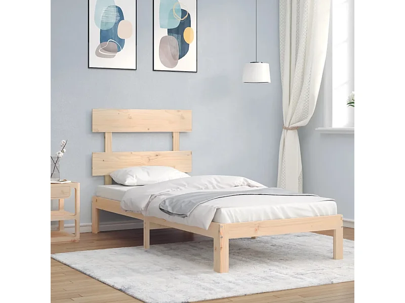 Lit-90x190 cm avec tête de lit simple bois massif EGGB89941