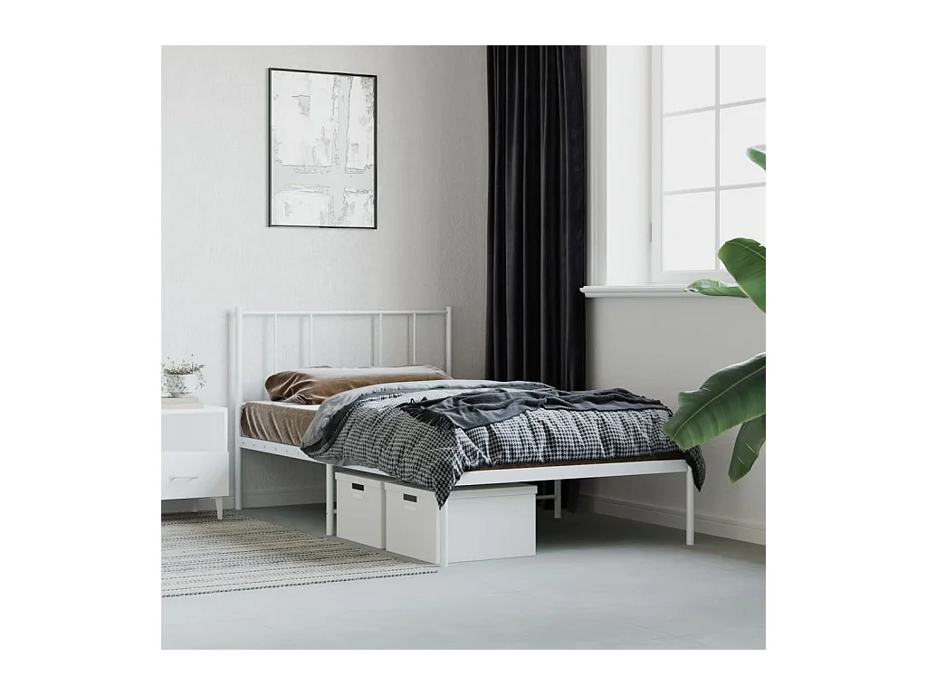 Lit-107x203 cm métal avec tête de lit blanc EGGB96256