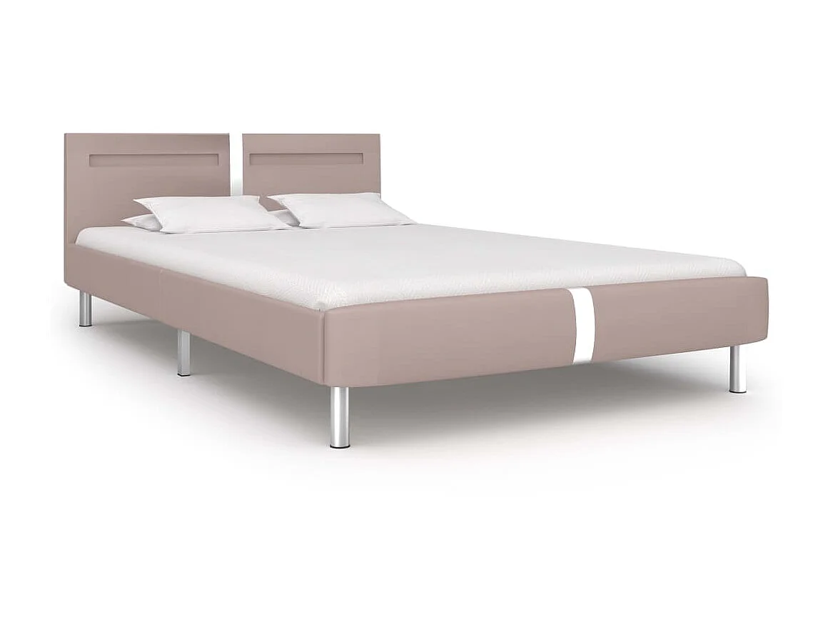 Cama c/ LEDs 120x200cm couro artificial cappuccino PT502931