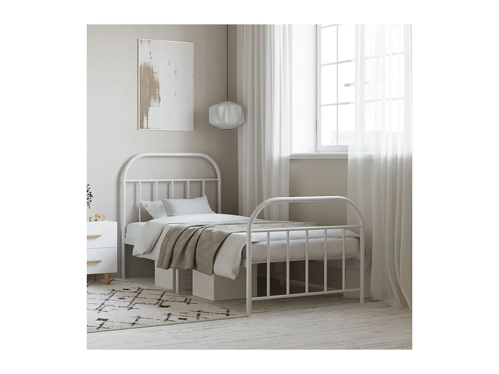 Lit-90x190 cm métal avec tête de lit/pied de lit blanc EGGB52649